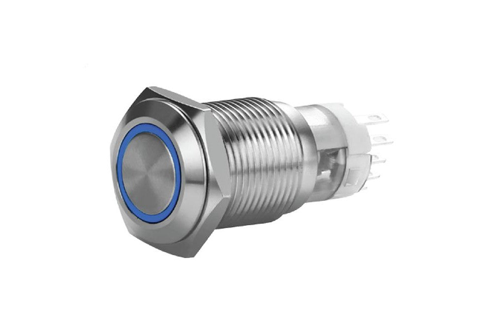 Metra 19 MM Stainless Momentary Switch With Harness 5A IP67 - Blue (MIBRSSB19)